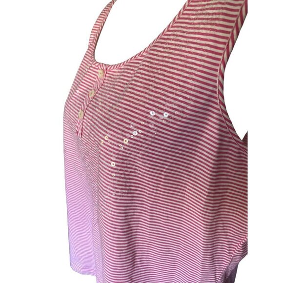 Chico's Pink Striped Sleeveless Tank Top Polo Shirt Sequins Size 3 XL/16 Stretch - Picture 3 of 9